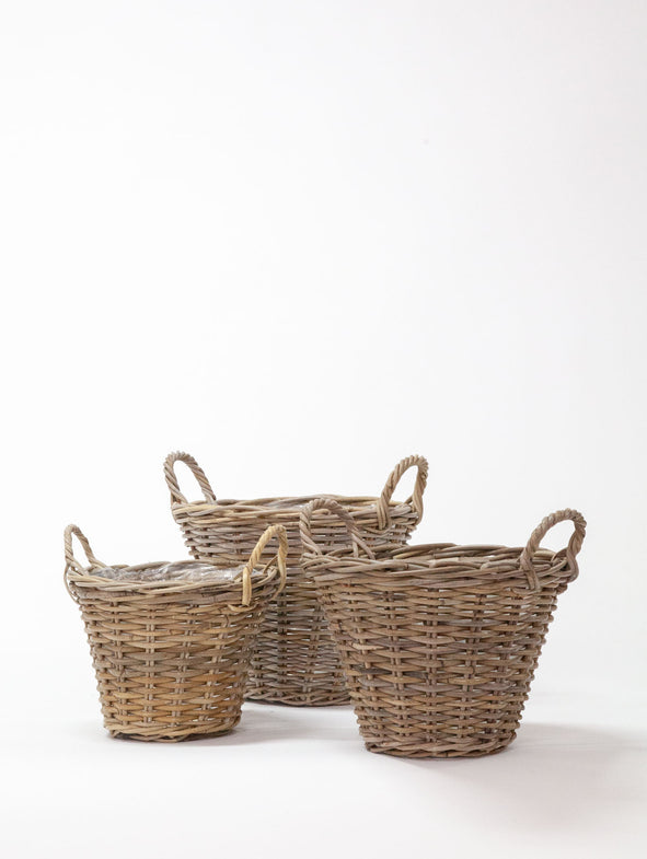 Handled Rattan Basket Planter - 3/set